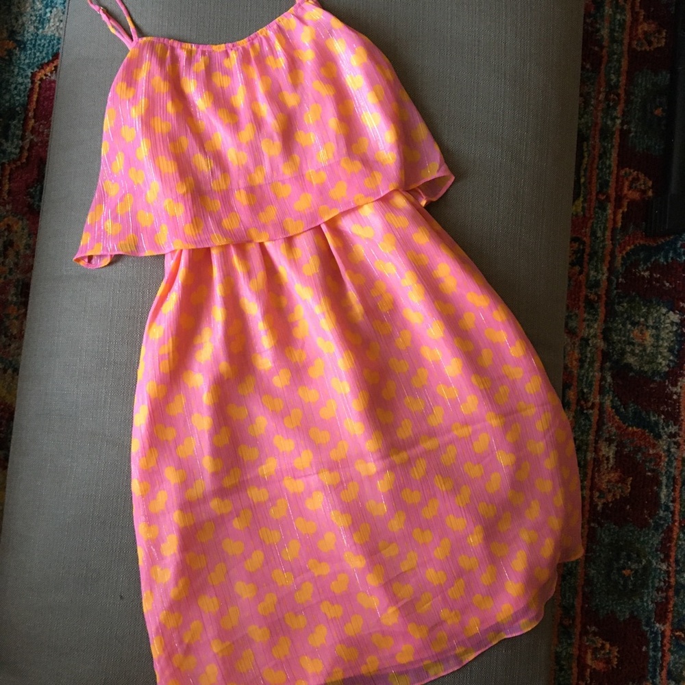 Flounce Top Dress, Empire Waist, Pink with Yellow Hearts, JB by Julie Brown